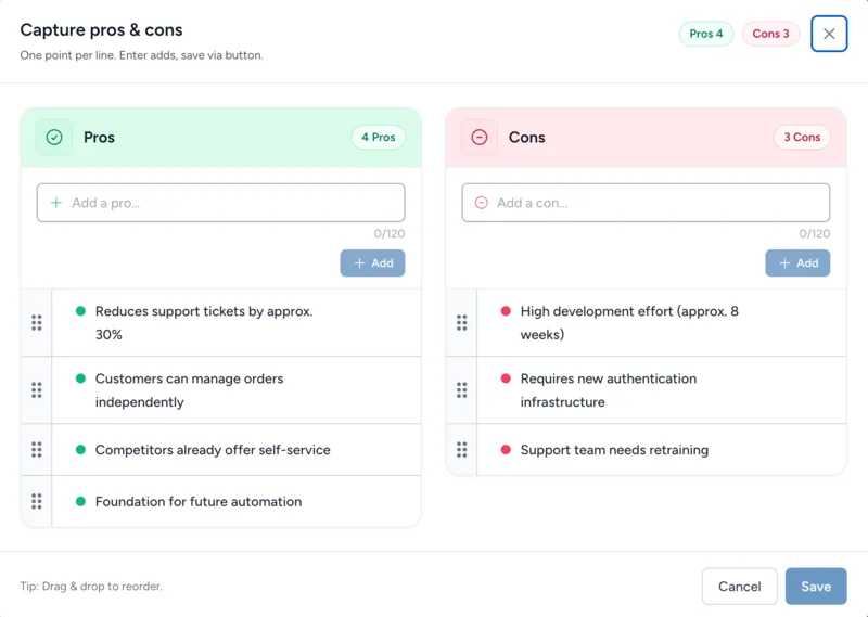 Pro/Con Analysis for Teams